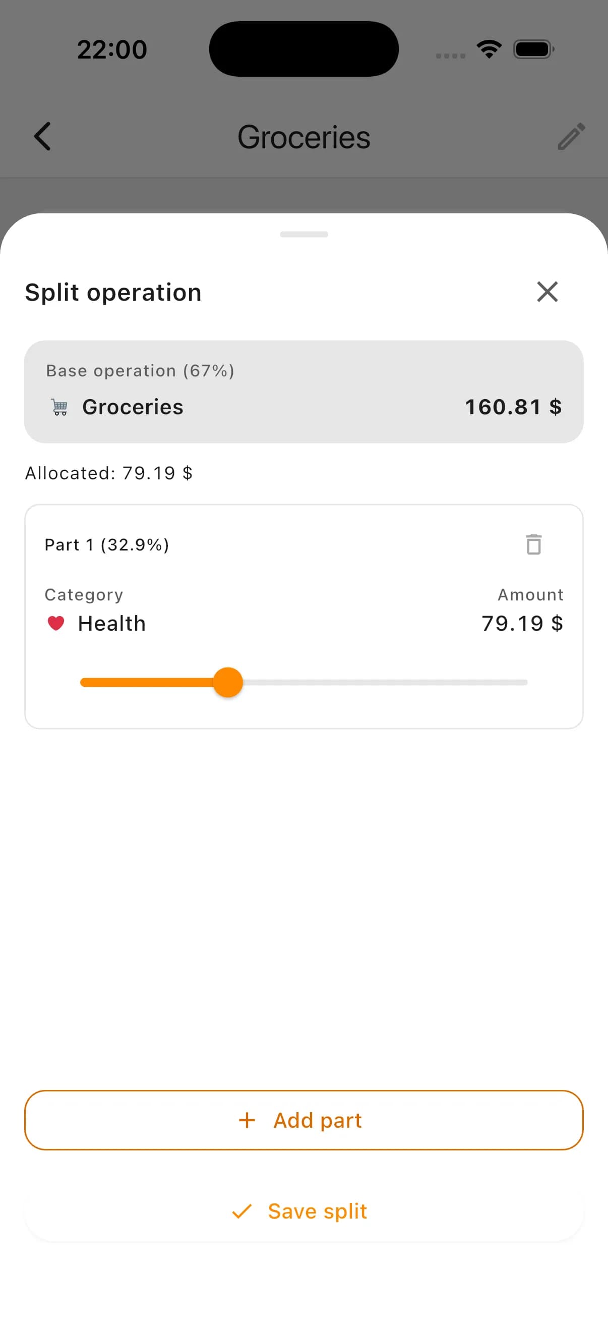 Split transaction modal